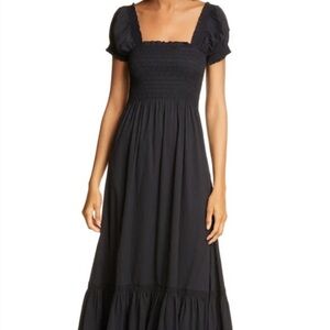 La Ligne Black Maxi Dress with Smocked Bodice